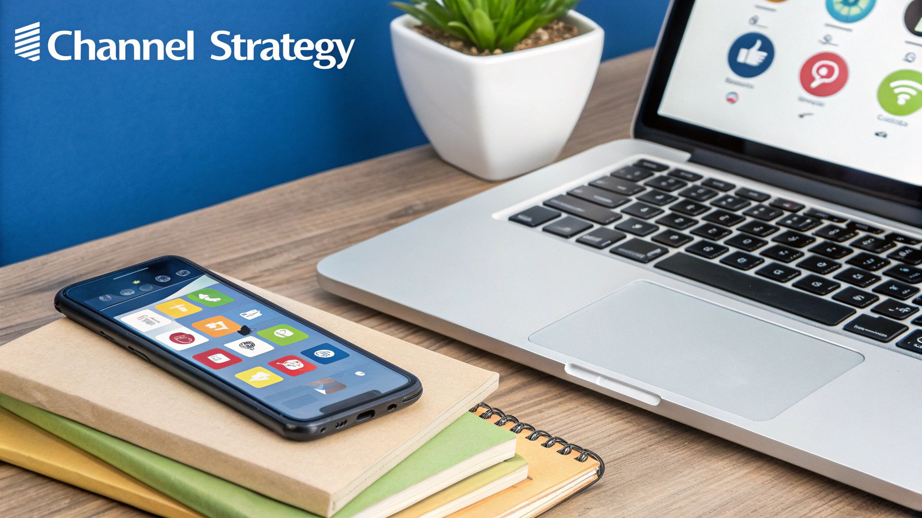 A strategic diagram showing various digital marketing channels like social media, SEO, and paid ads connecting to a central point representing Abu Dhabi consumers.