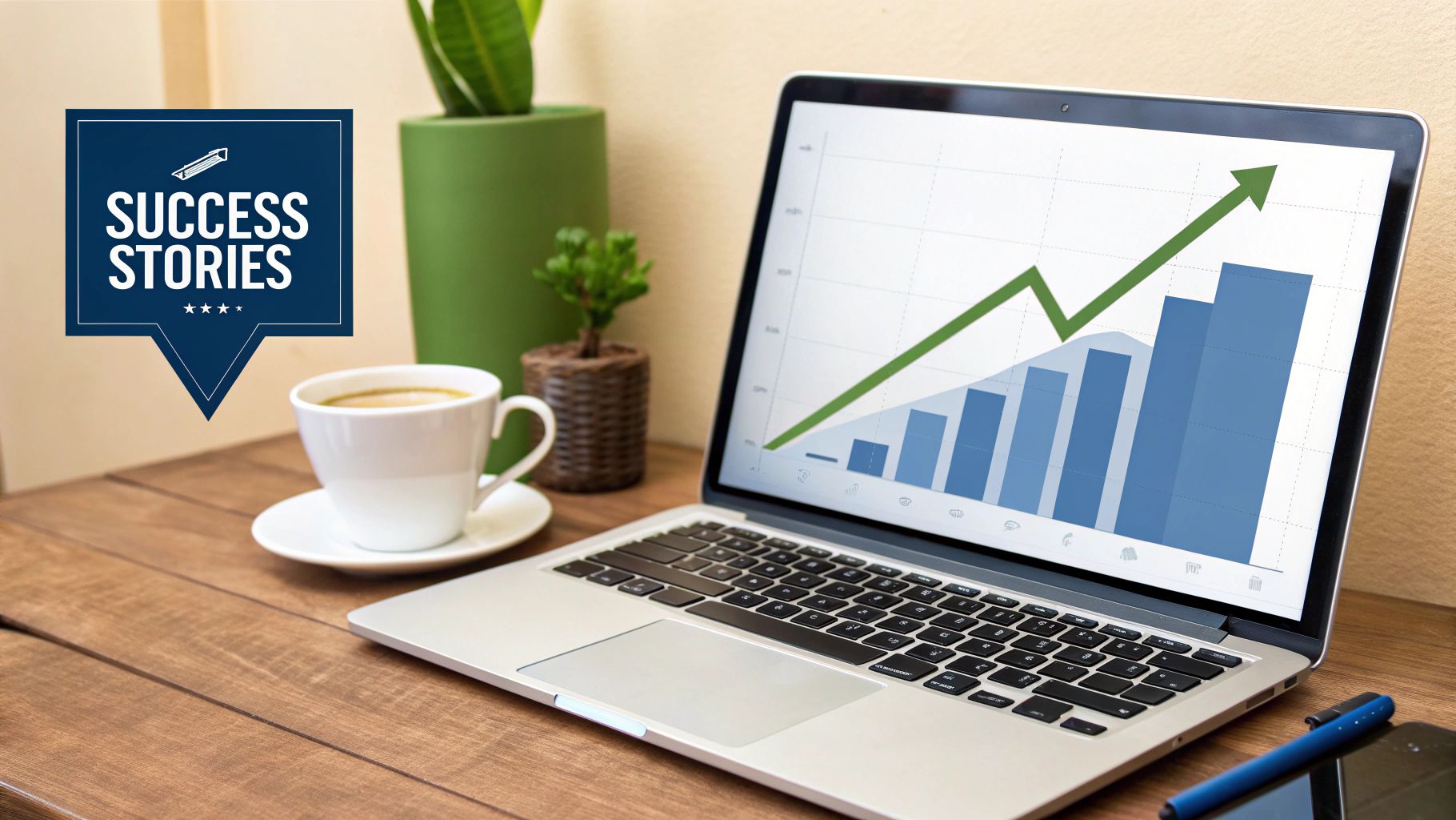 An analyst reviewing a dashboard with graphs showing upward trends in website performance.