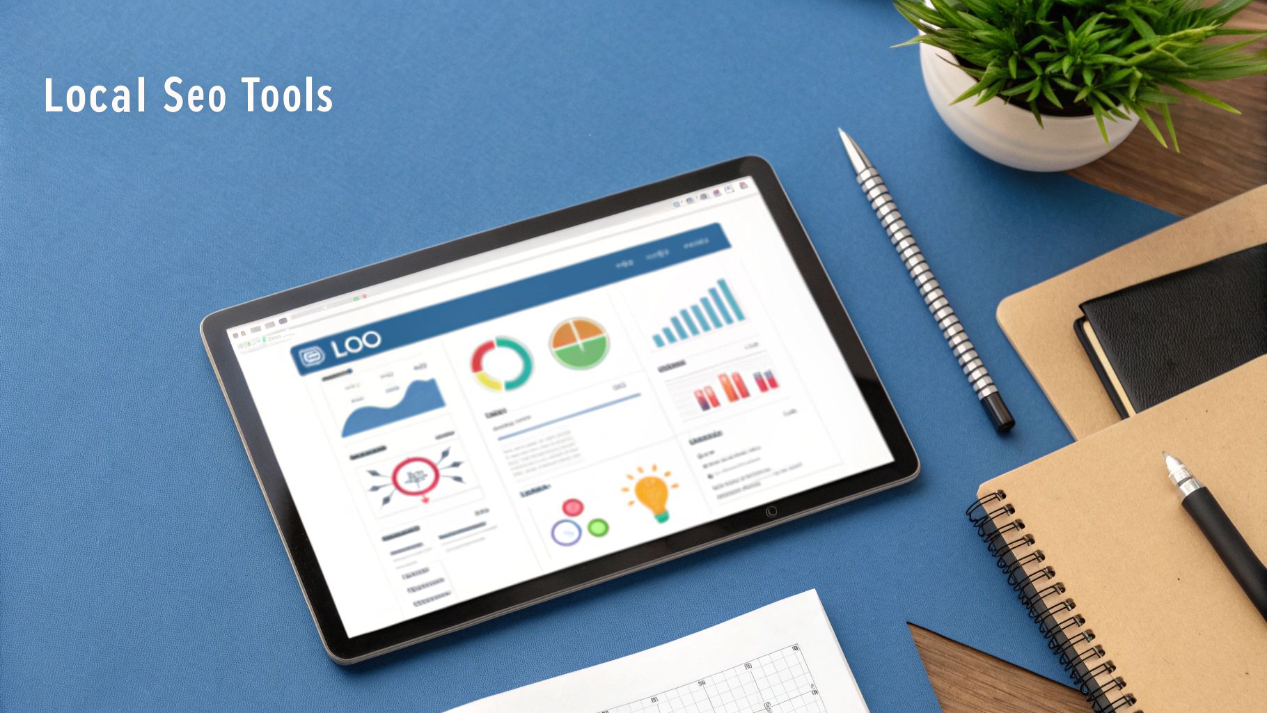 A digital marketing expert analysing a Google Business Profile on a laptop, with map pins and customer reviews visible.