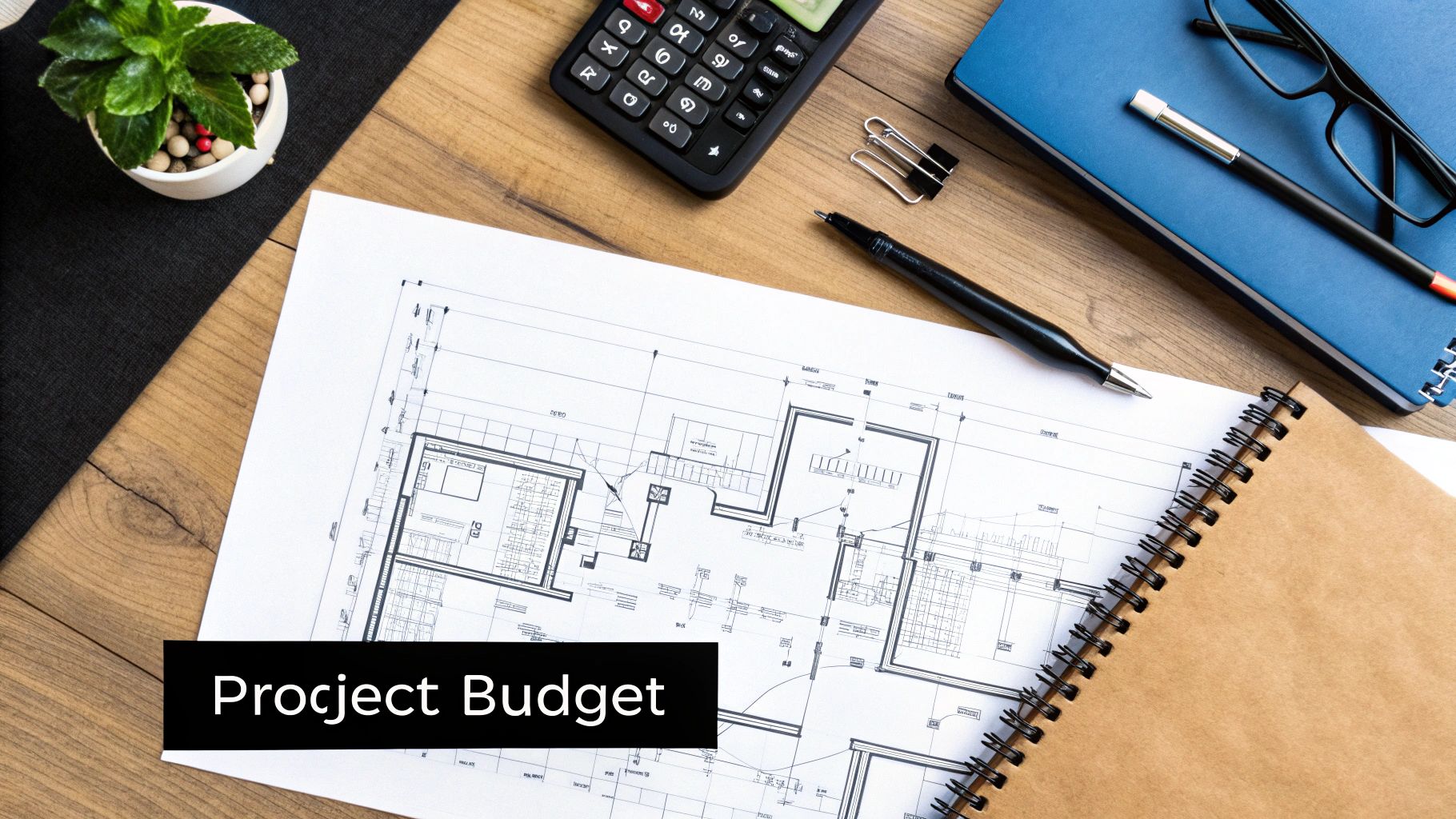 Woman reviewing home extension plans at a table