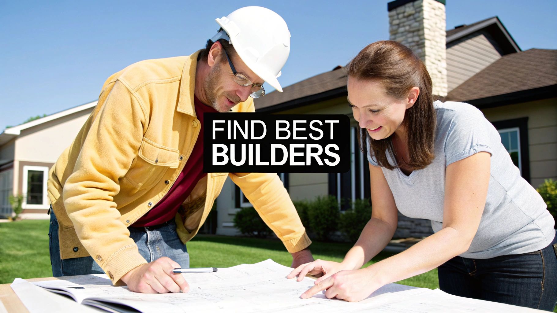 A team of builders and architects reviewing blueprints on a construction site in Adelaide.