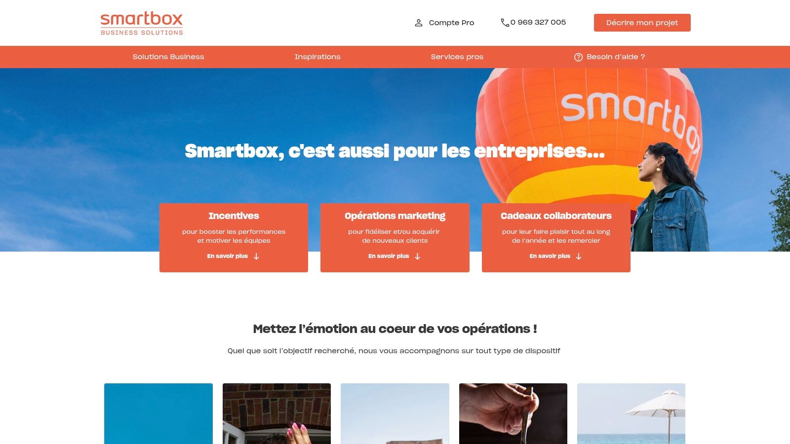 Interface de Smartbox Business Solutions montrant les options de personnalisation pour les entreprises