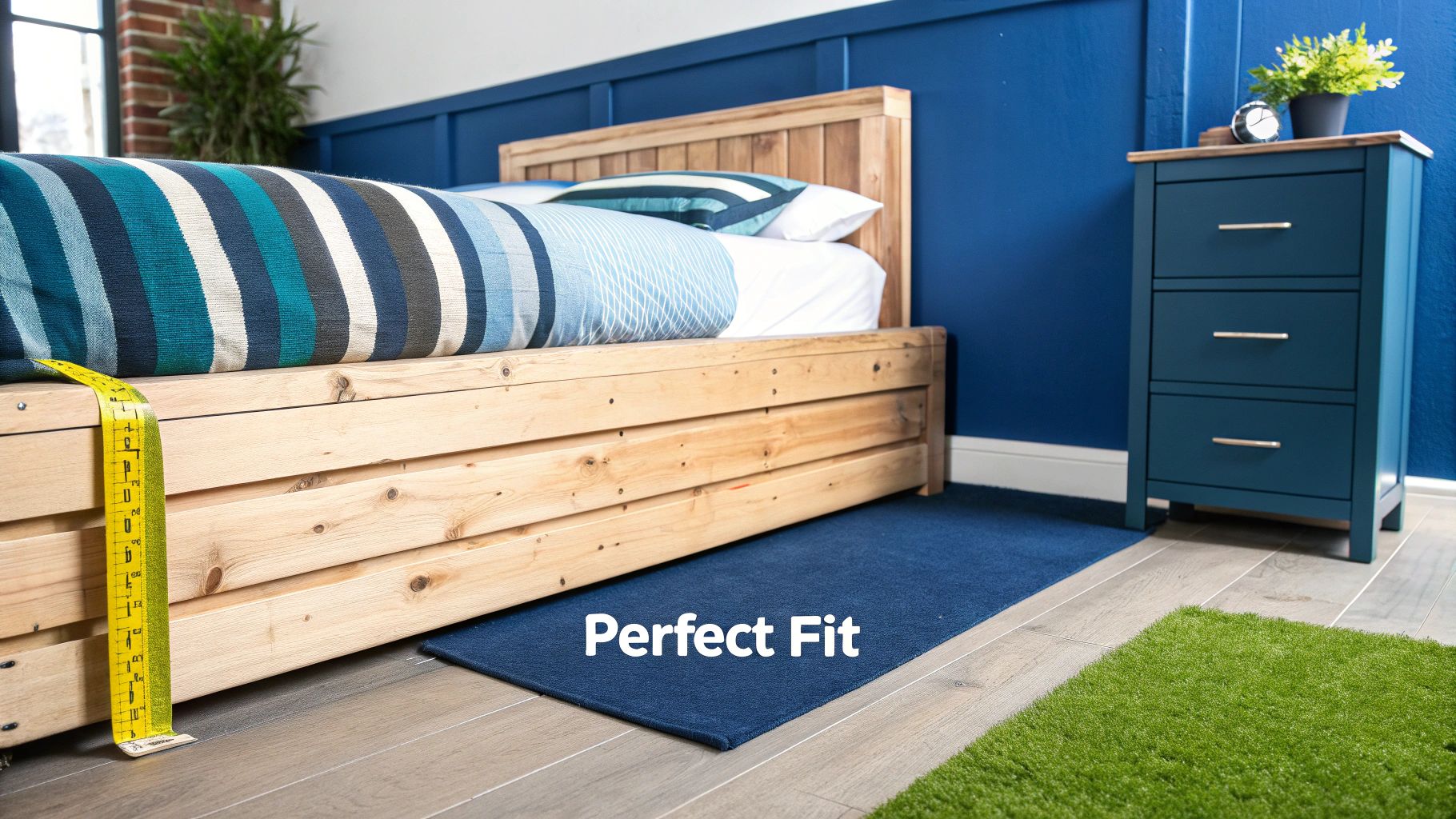 A stylish timber bed with storage perfectly fitted into a modern Sydney bedroom.