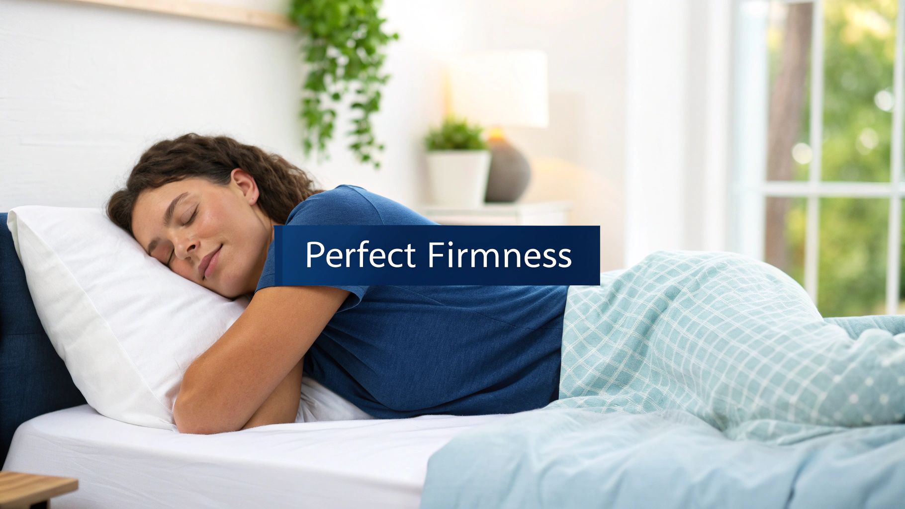 A person sleeping comfortably on their side on a supportive mattress.