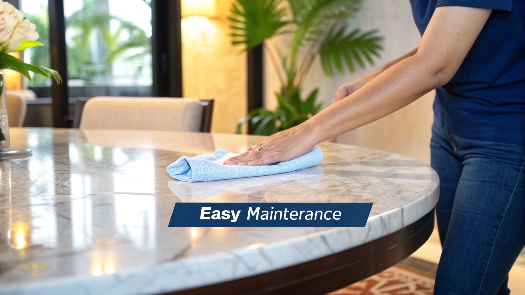 A person measuring a dining space to find the perfect table size