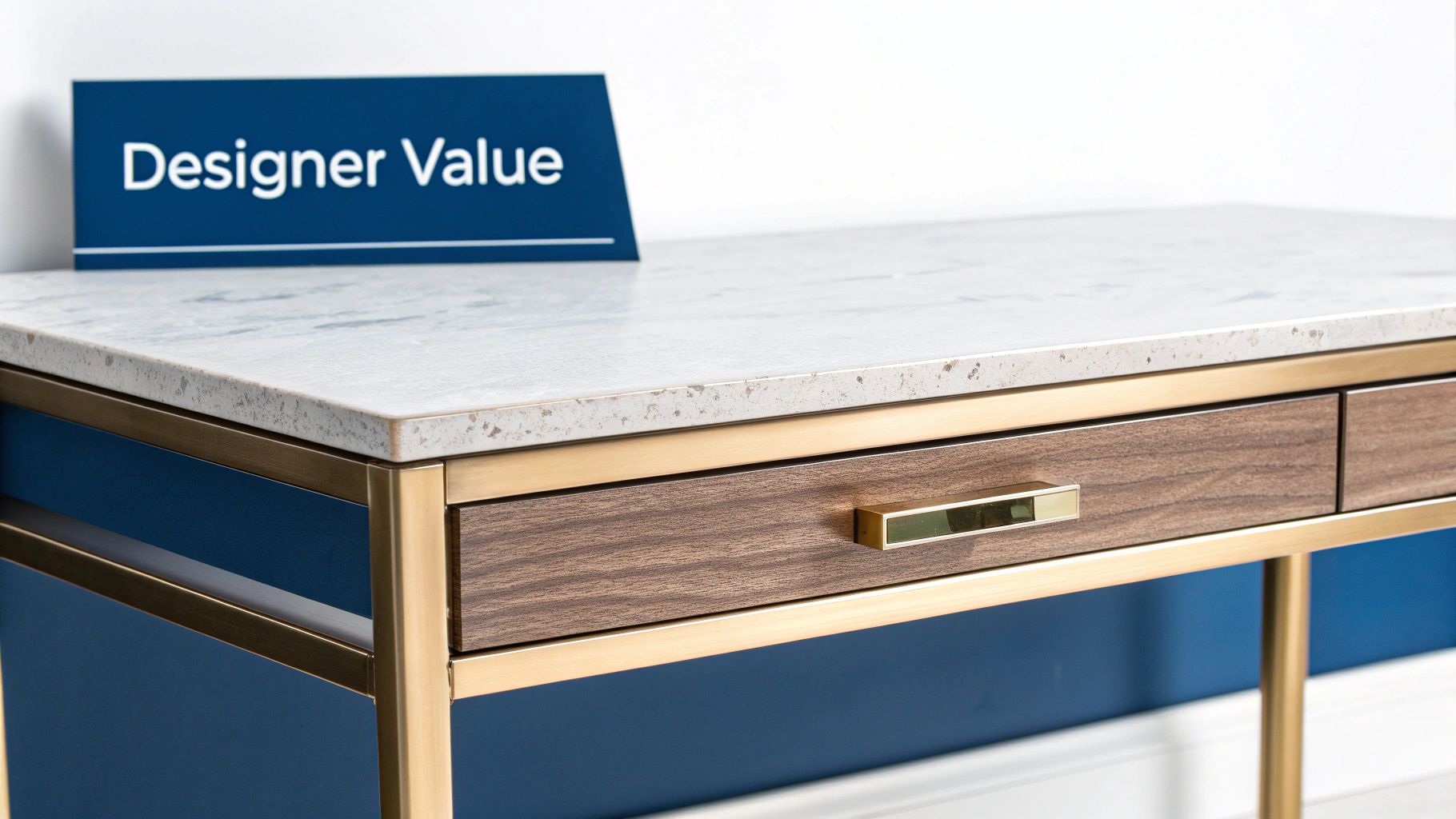 A sleek corner study desk with a brushed gold steel frame in a modern Sydney home.