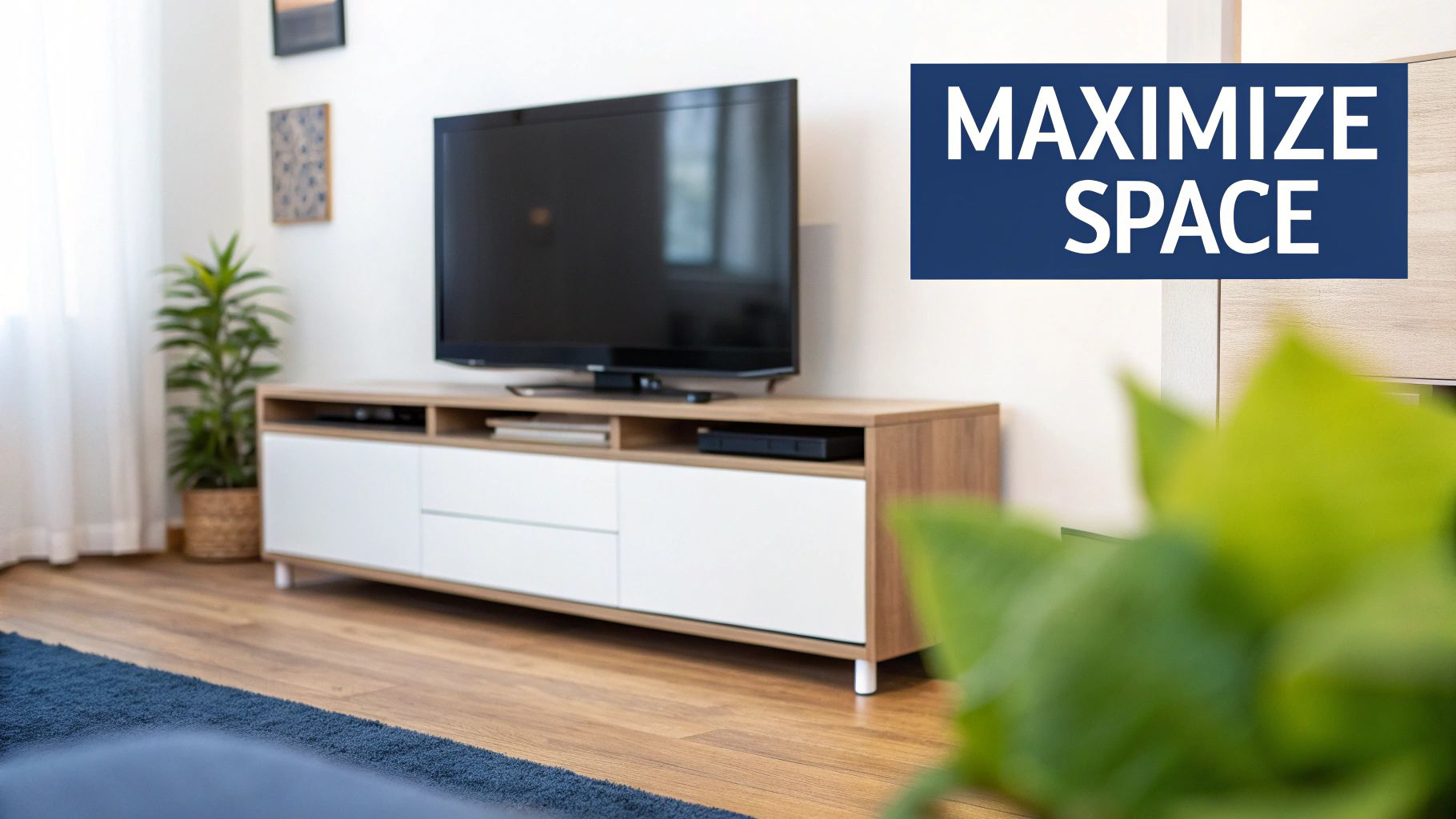 A stylish corner entertainment unit in a modern living room, showcasing its space-saving design.