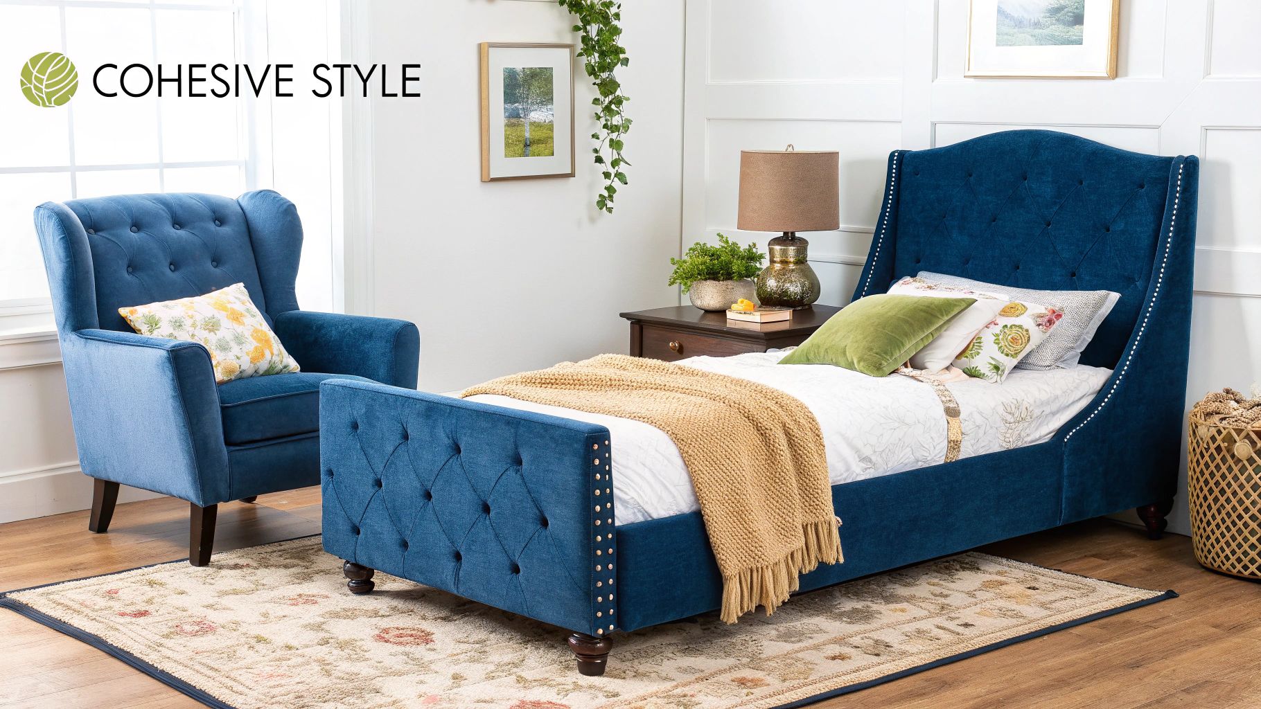 A stylish living room featuring a sintered stone coffee table and a velvet chair, demonstrating how materials from kids' furniture can extend throughout the home.