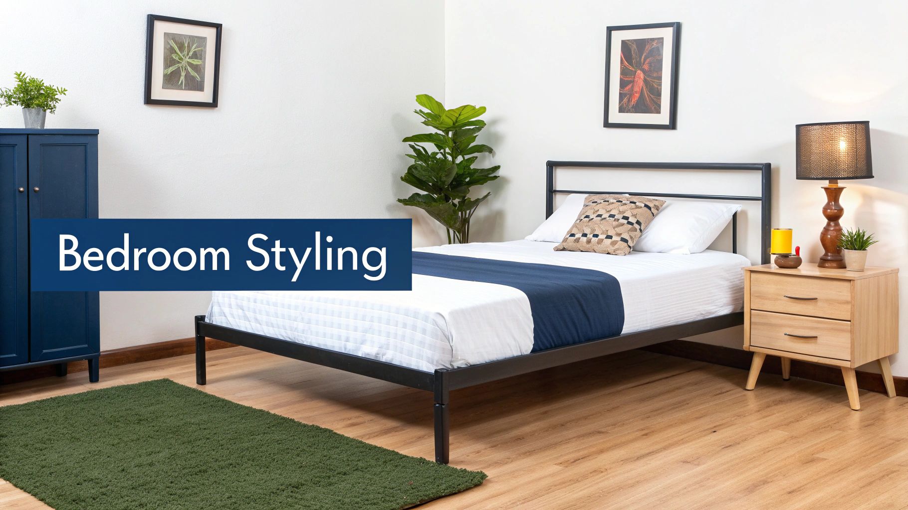 Modern bedroom styled with complementary furniture
