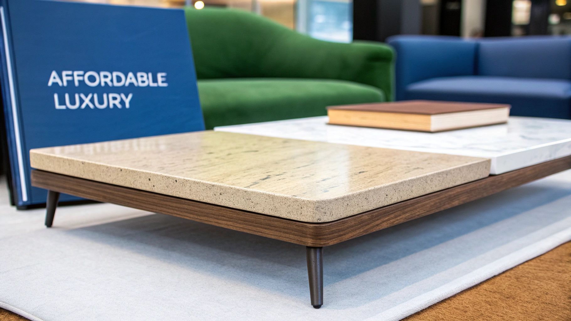 A sintered stone square coffee table in a modern living room