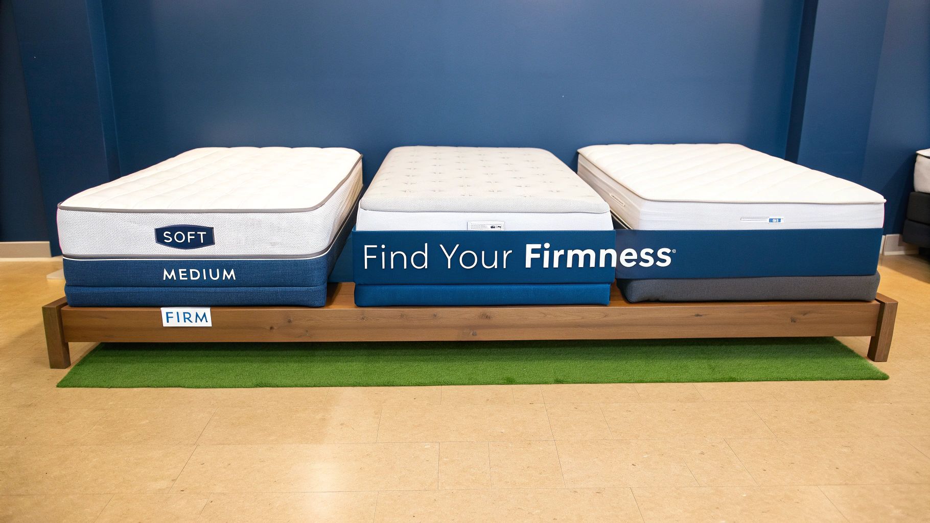 A person comfortably testing out a single mattress in a showroom