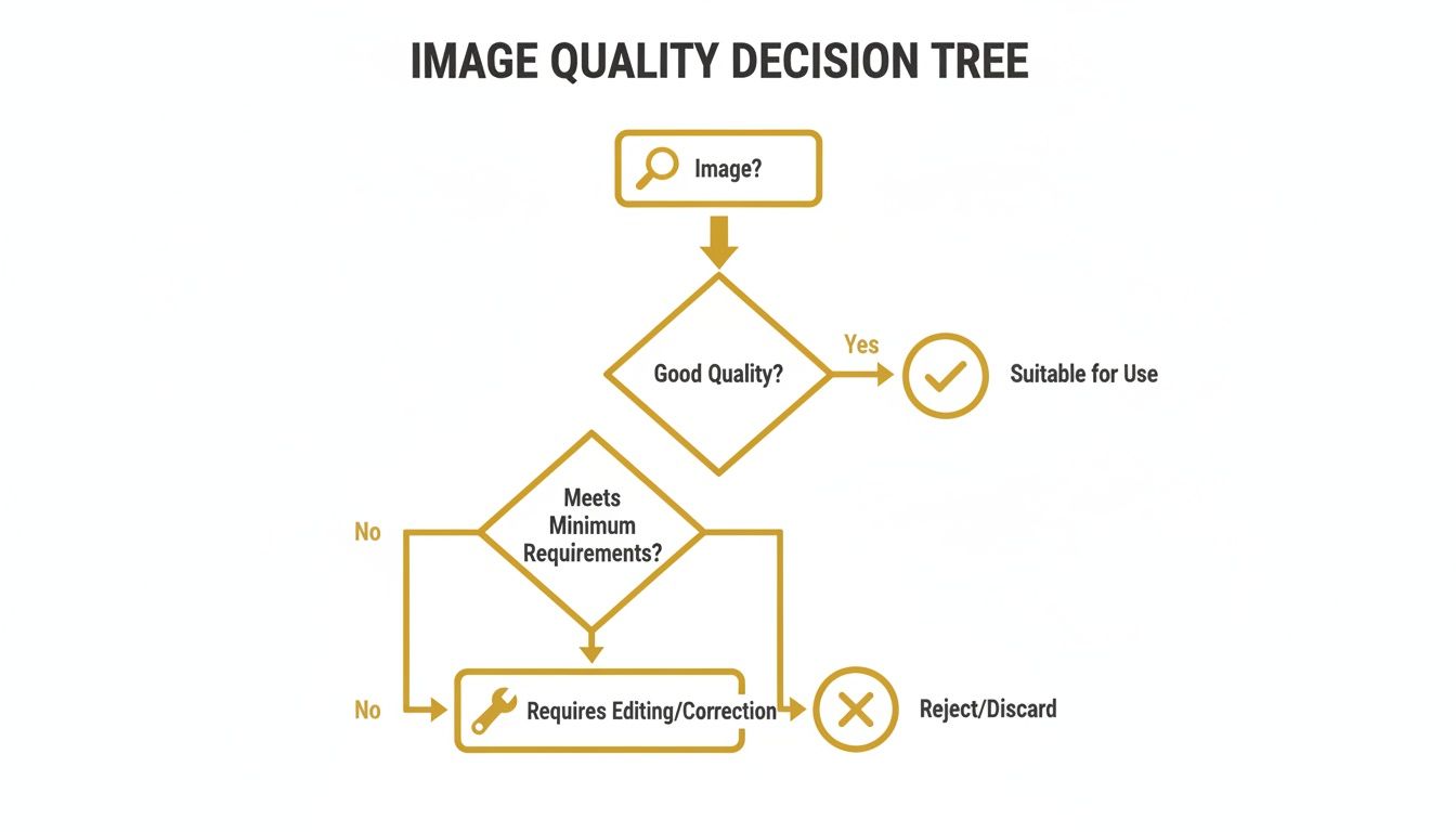 A flowchart illustrating an image quality decision tree for evaluation and use.