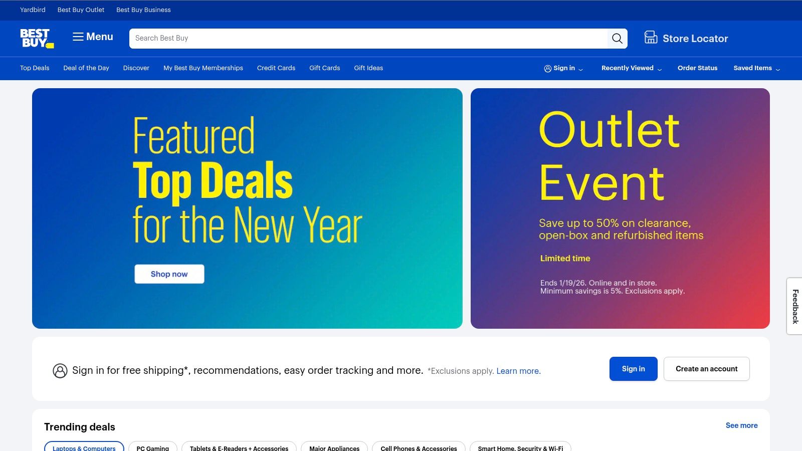 Best Buy homepage showing various electronics categories