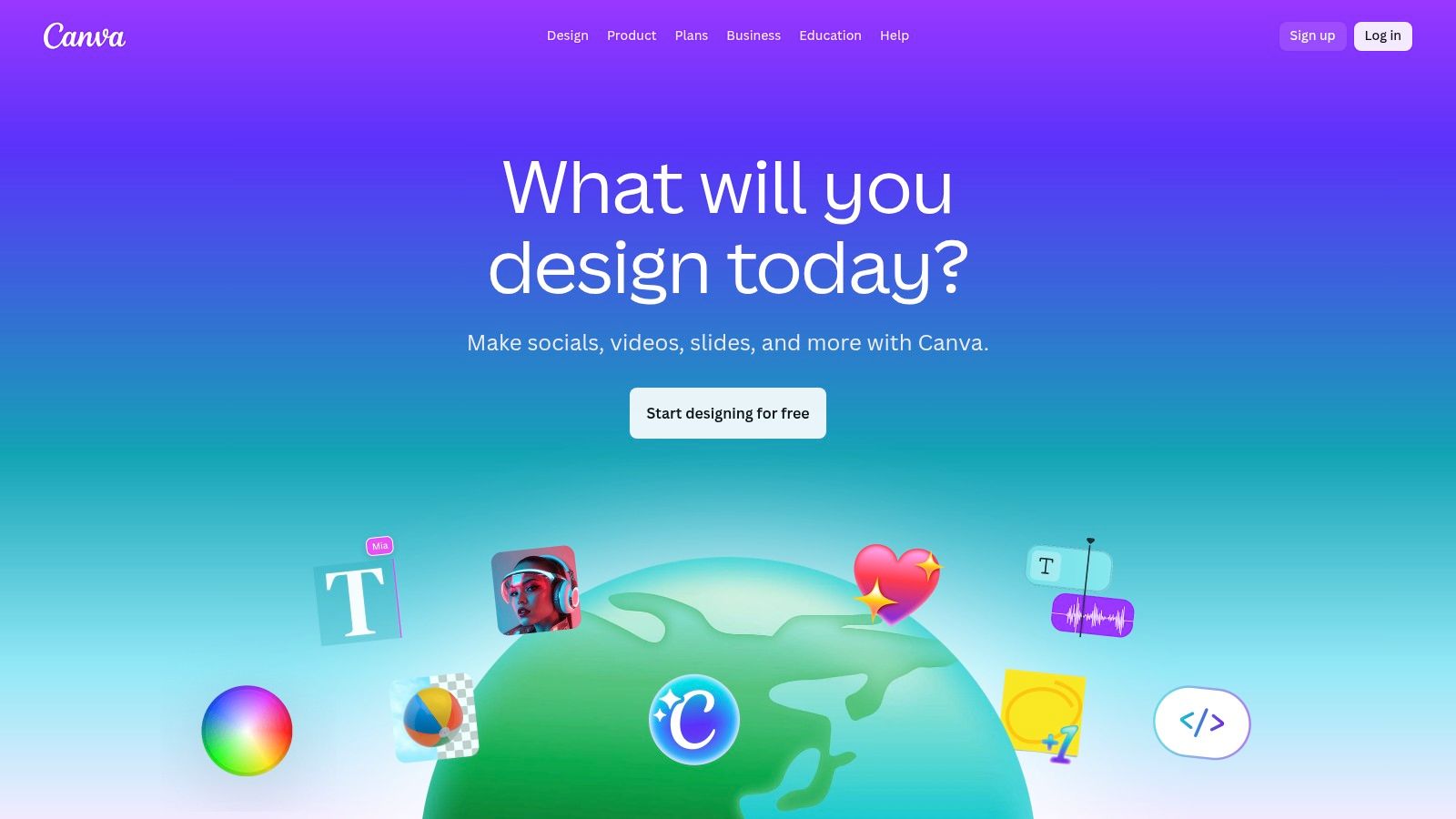 Canva homepage showcasing its design capabilities