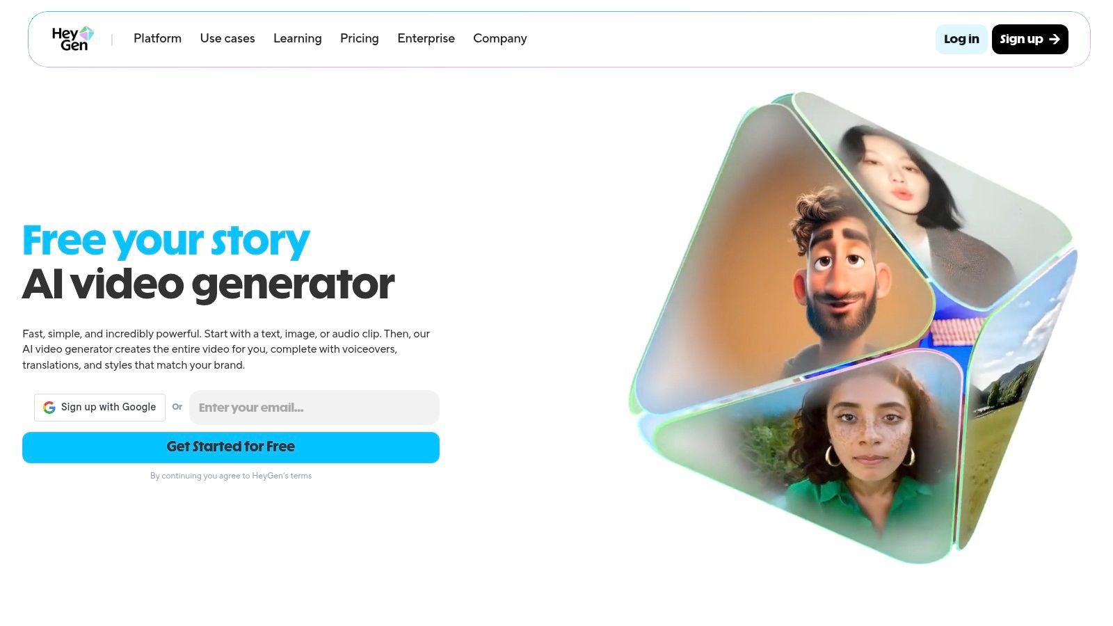 A split-screen view showing a woman speaking, with the original video on one side and the AI-dubbed version in another language on the other, demonstrating HeyGen's translation capabilities.