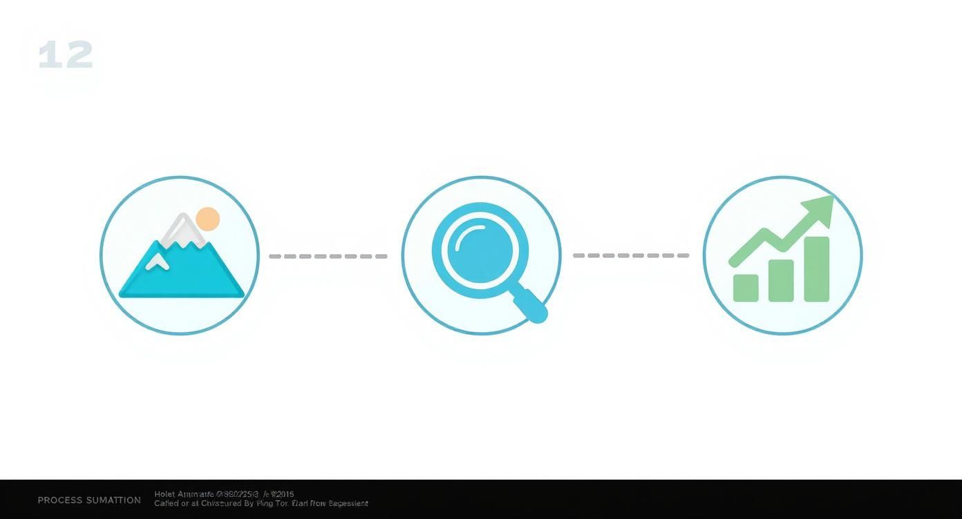 Infografik, die den Prozess des Erkennens von Chartmustern darstellt, mit den Schritten Formation, Bestätigung und Aktion.
