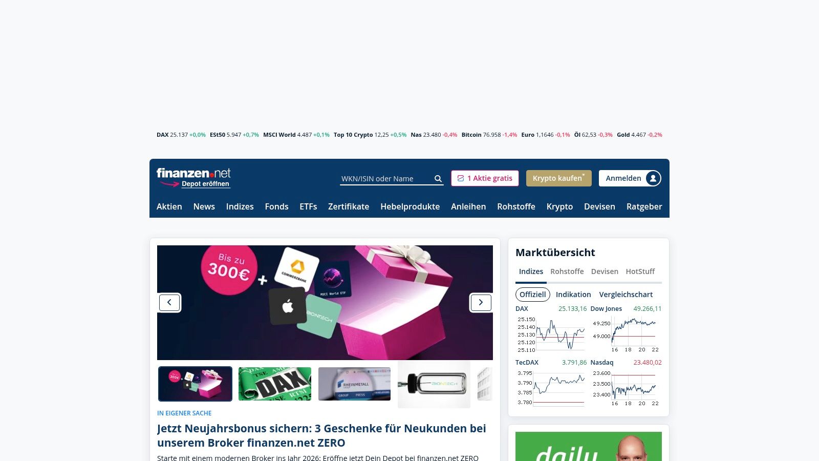 finanzen.net (Krypto‑News & Marktberichte)