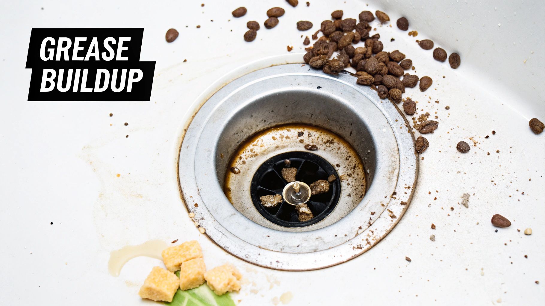 Greasy pan being cleaned in a kitchen sink