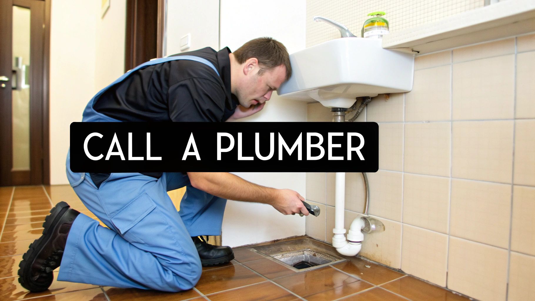 A professional plumber using a CCTV drain camera to inspect a pipe.