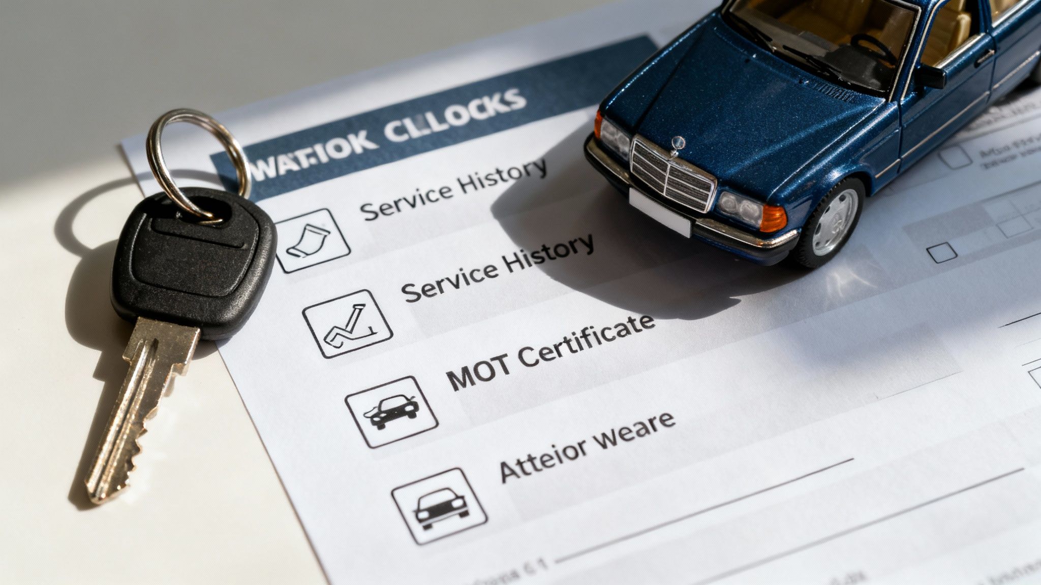 A person inspecting a used car by looking under the bonnet.