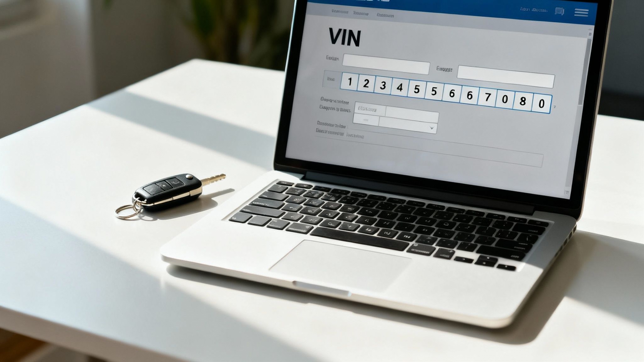 A person entering a laptop, ready to perform a vehicle check.