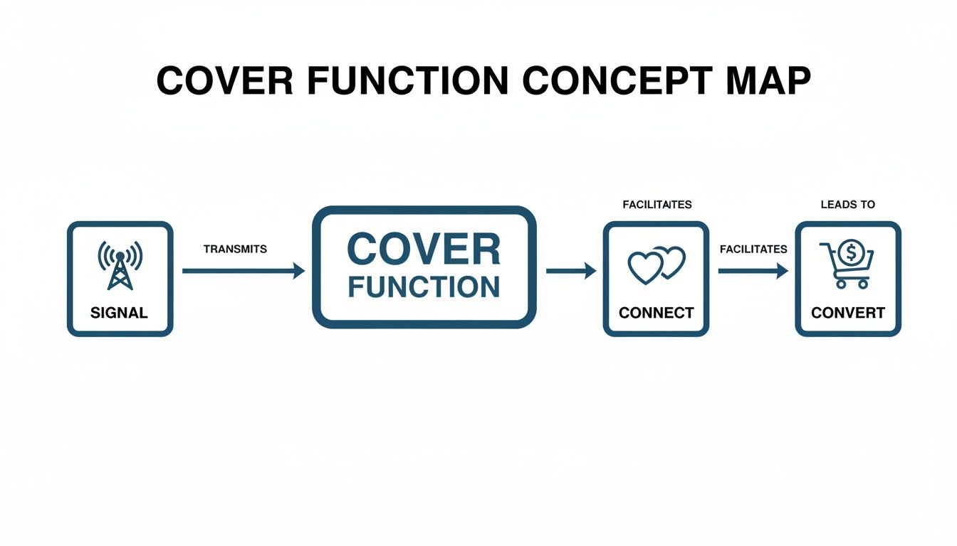 A concept map showing 'Signal' transmits to 'Cover Function', which facilitates 'Connect' and leads to 'Convert'.