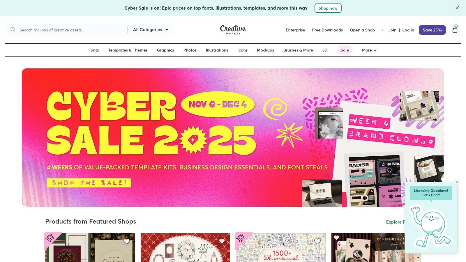 Creative Market website showing a collection of book cover templates and design assets for sale.