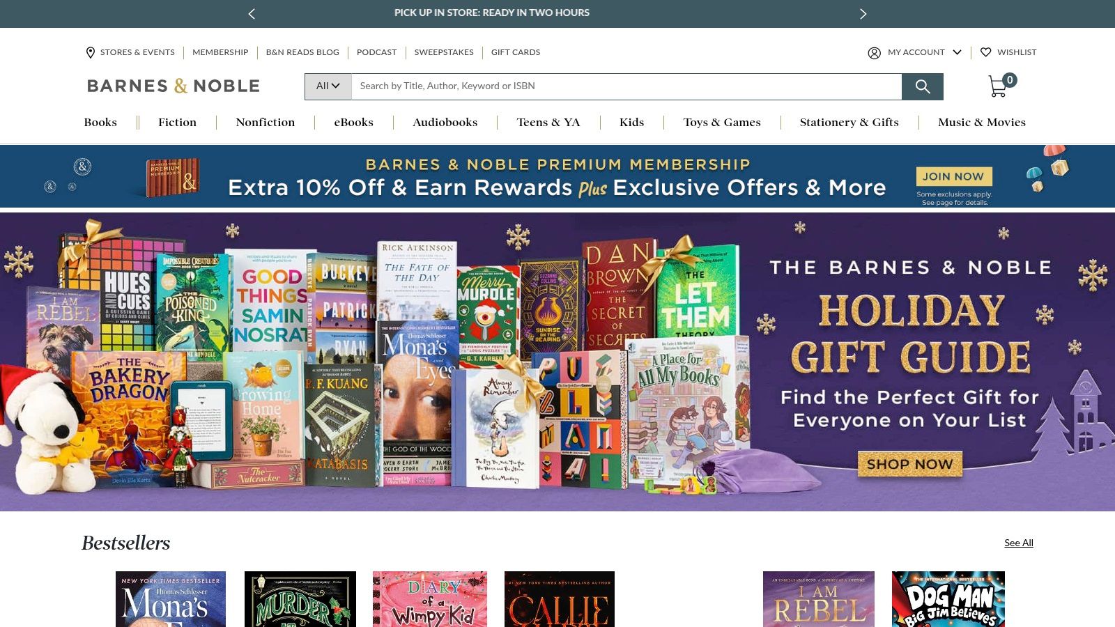 A screenshot of the Barnes & Noble website homepage, featuring a search bar and book recommendations, suitable for finding books on color psychology.