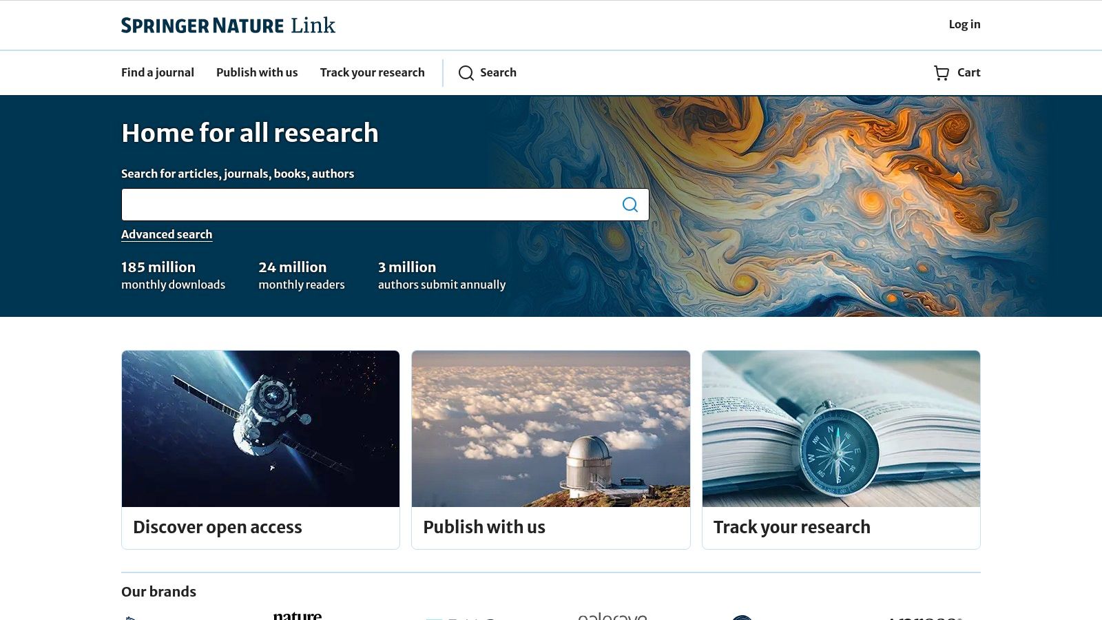 A screenshot of the SpringerLink homepage, featuring a search bar and academic publications, illustrating where to find research-based books on color psychology.