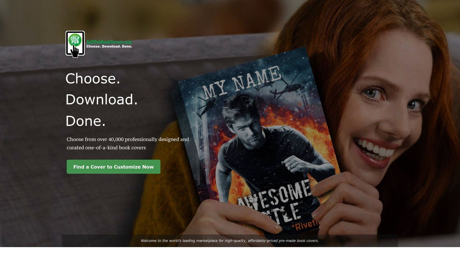 A screenshot of the SelfPubBookCovers website showing a grid of premade horror book covers.
