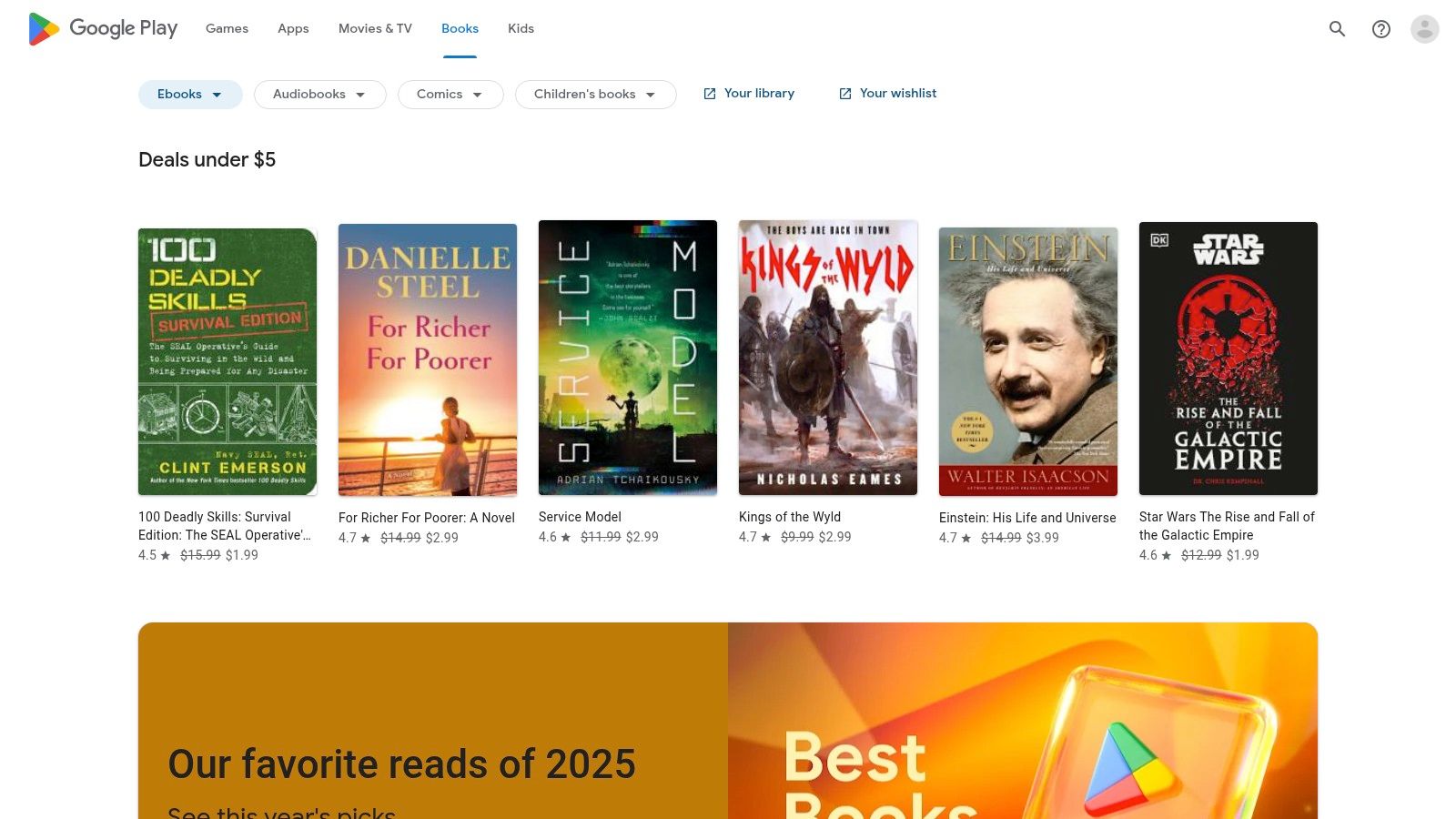 A screenshot of the Google Play Books app interface, showcasing a library of digital books relevant to color psychology.