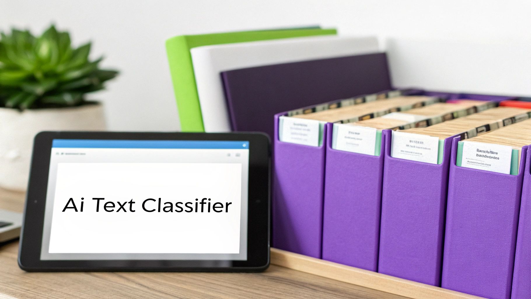 A visual representation of an AI text classifier organizing various text documents into distinct categories like positive, negative, and neutral.