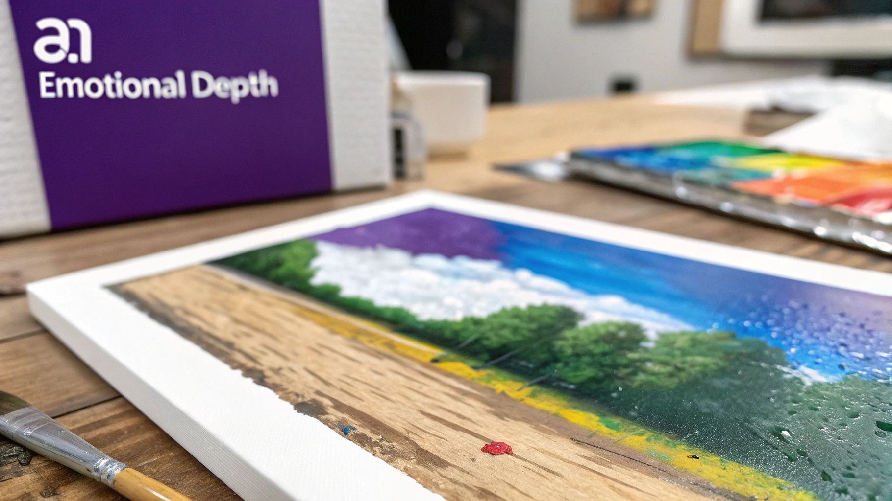 A close-up shot of a person's eye reflecting a colorful, abstract digital artwork, symbolizing the emotional connection and interpretation of art.