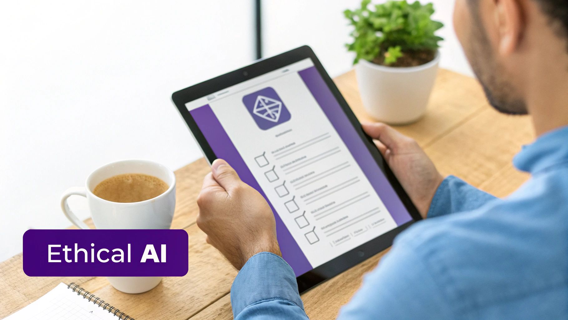 An image showing a magnifying glass over a document, symbolizing inspection and the ethical questions of AI.