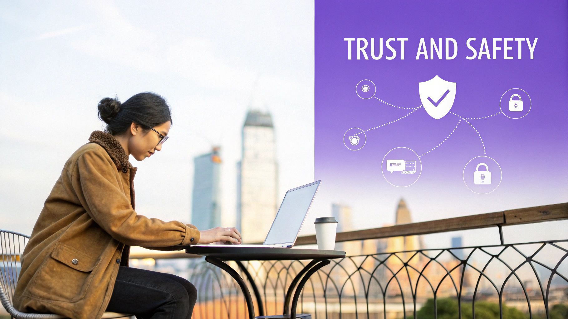 A shield icon superimposed over a digital network, symbolizing protection and security online.