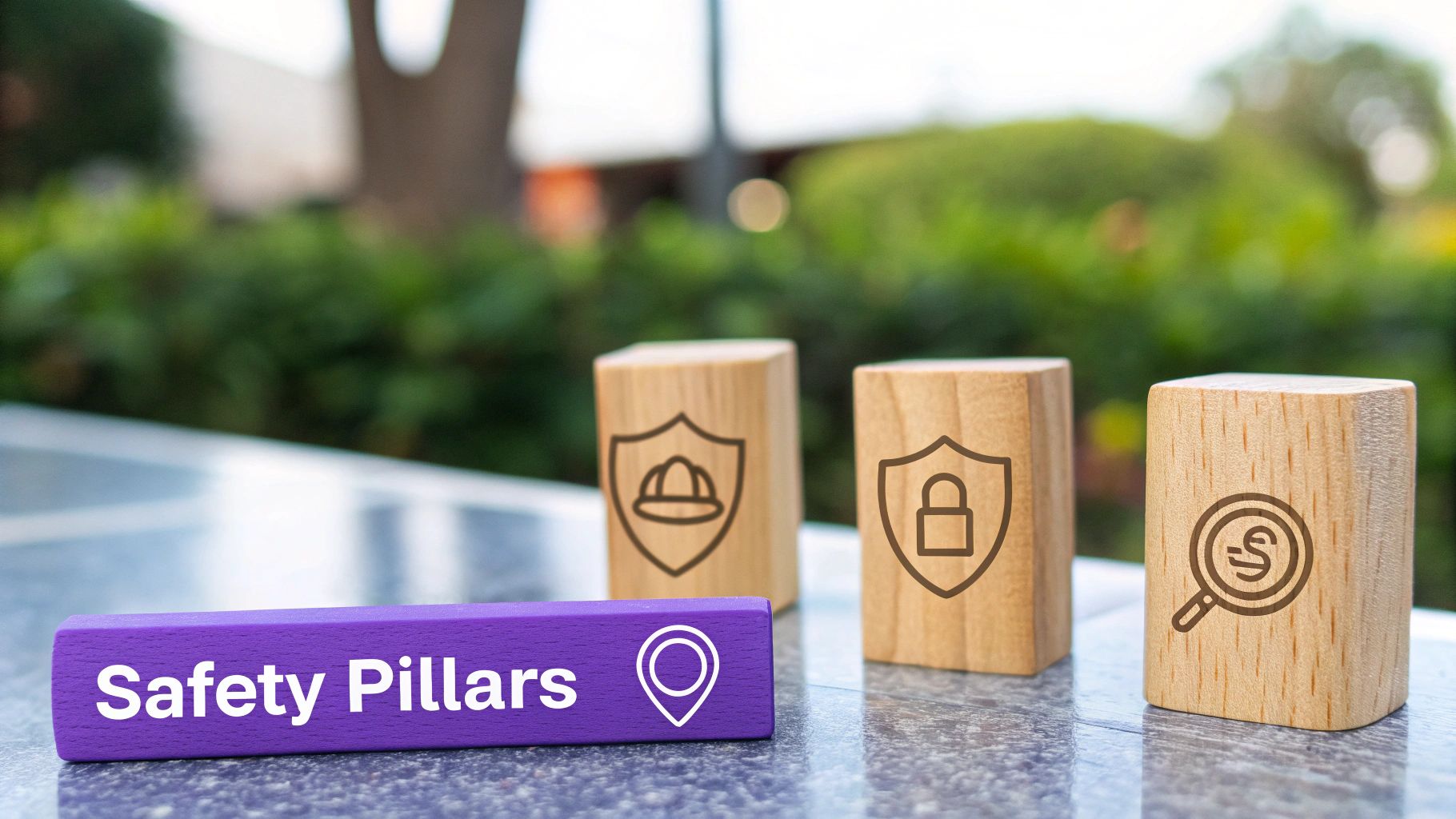 A diagram showing four interconnected icons representing fraud detection, identity verification, content moderation, and user support.