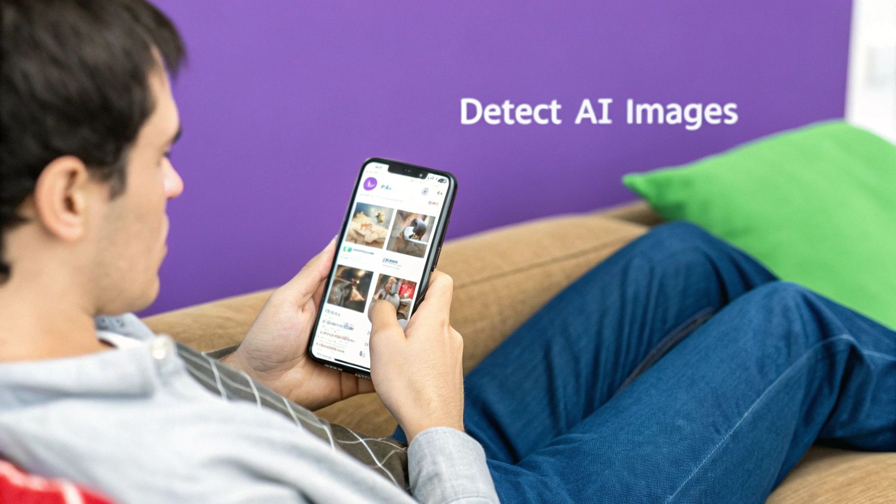 A person closely examining a digital image on a screen, looking for signs of AI generation.