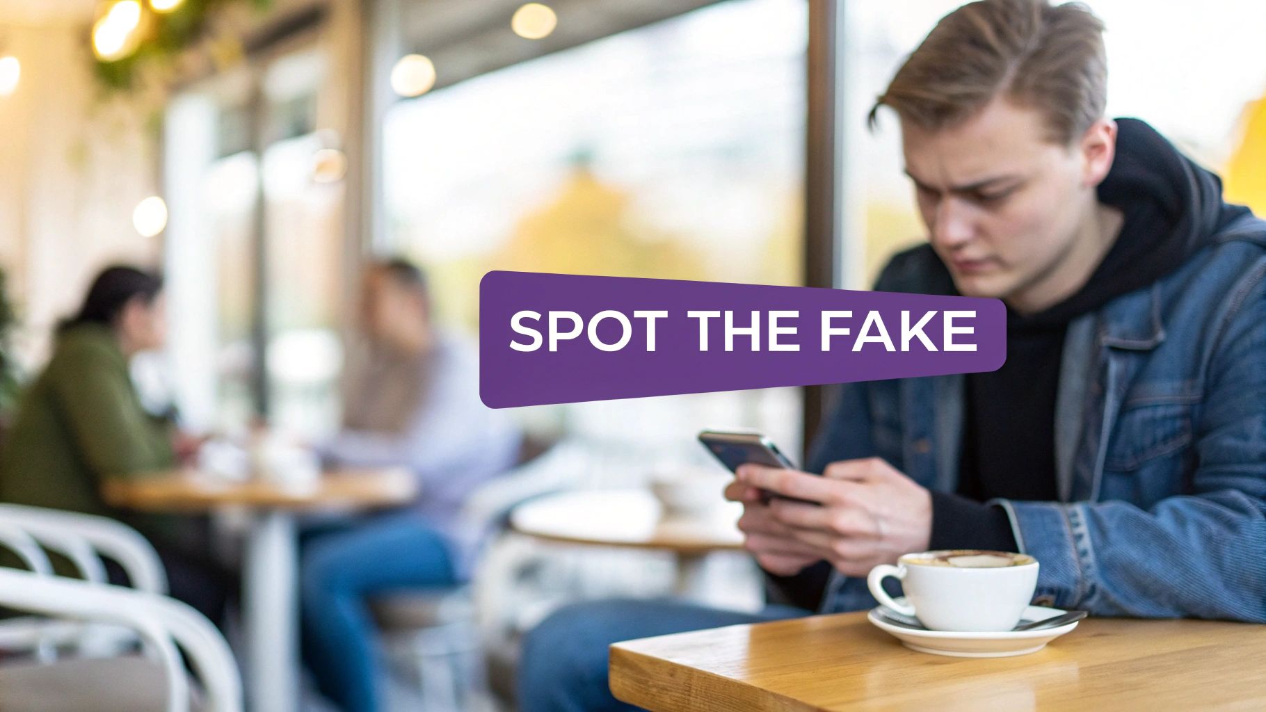 A person closely examining a digital image on a tablet, looking for signs of AI generation.