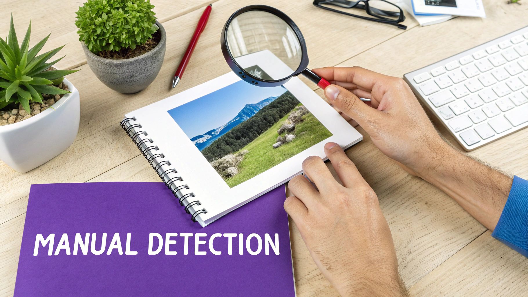 A detailed, close-up view of an AI-generated image where subtle flaws, like misshapen fingers or a distorted background, are visible.