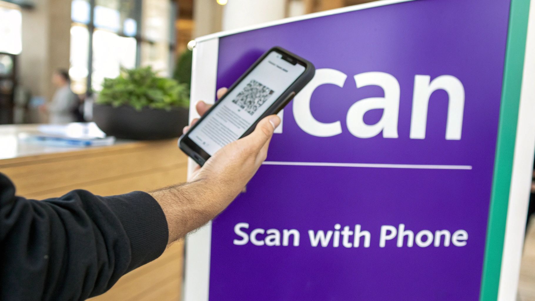 A smartphone camera pointed at a document, demonstrating built-in text scanning.