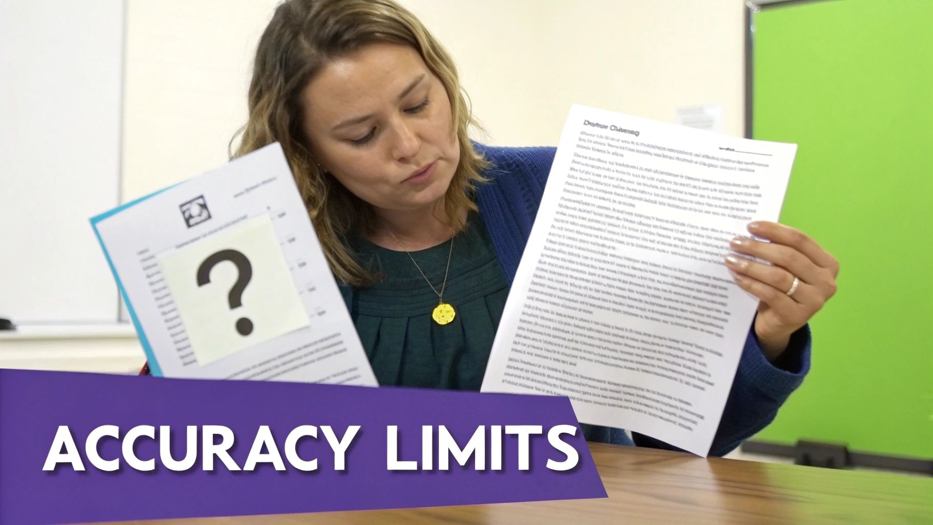 A magnifying glass focusing on a document with AI and human symbols, representing the analysis of text for AI-generated content.