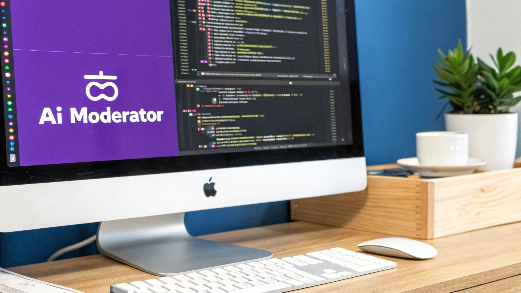 An illustration of a robotic arm sorting through various user-generated content icons, like text, images, and video.