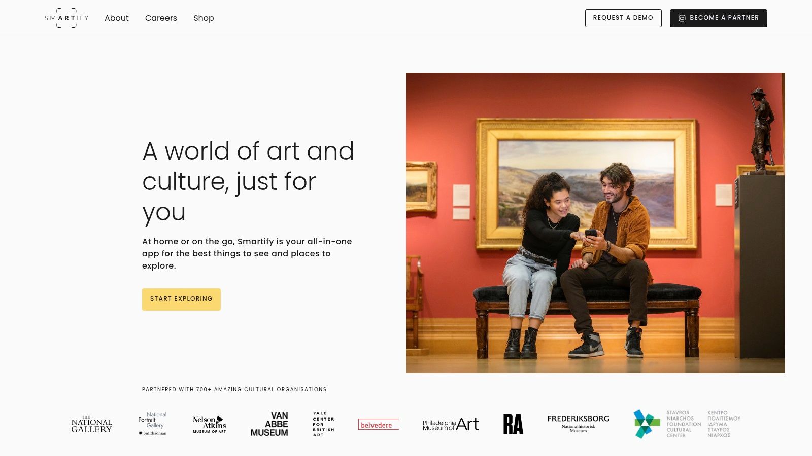 Smartify app showing artwork details on a phone in a museum setting