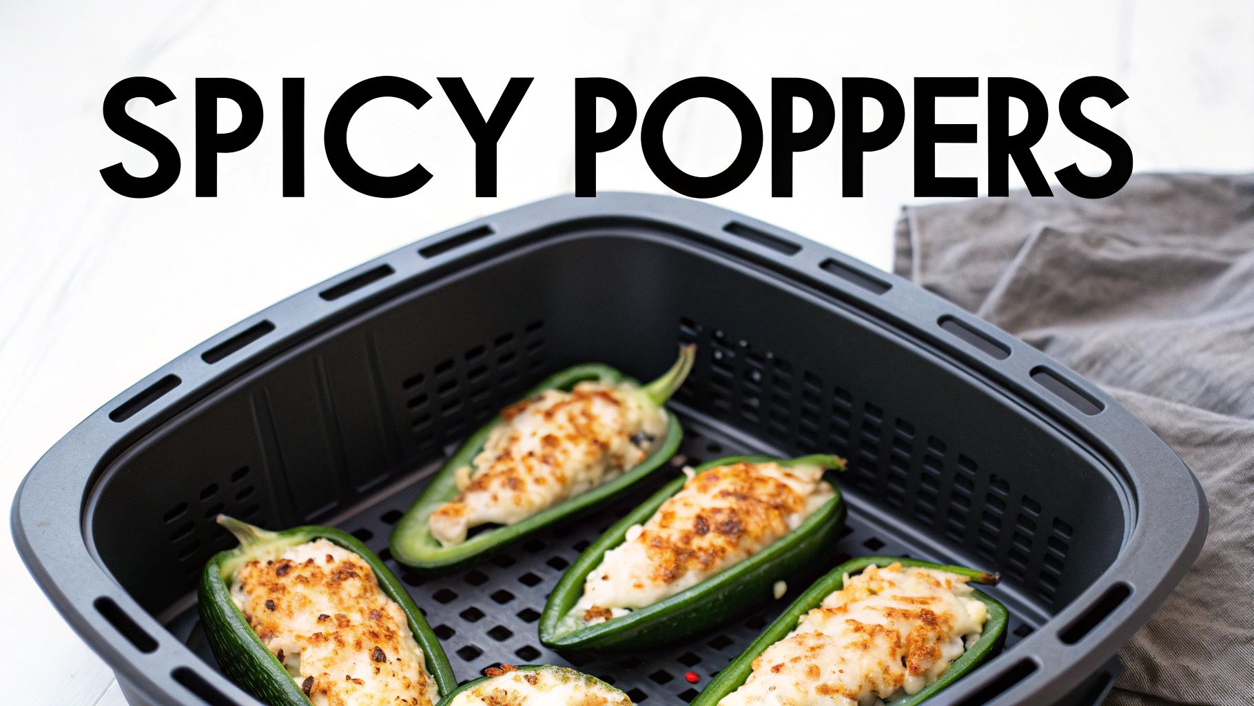 Delicious homemade spicy poppers, stuffed with cheese and baked in an air fryer.