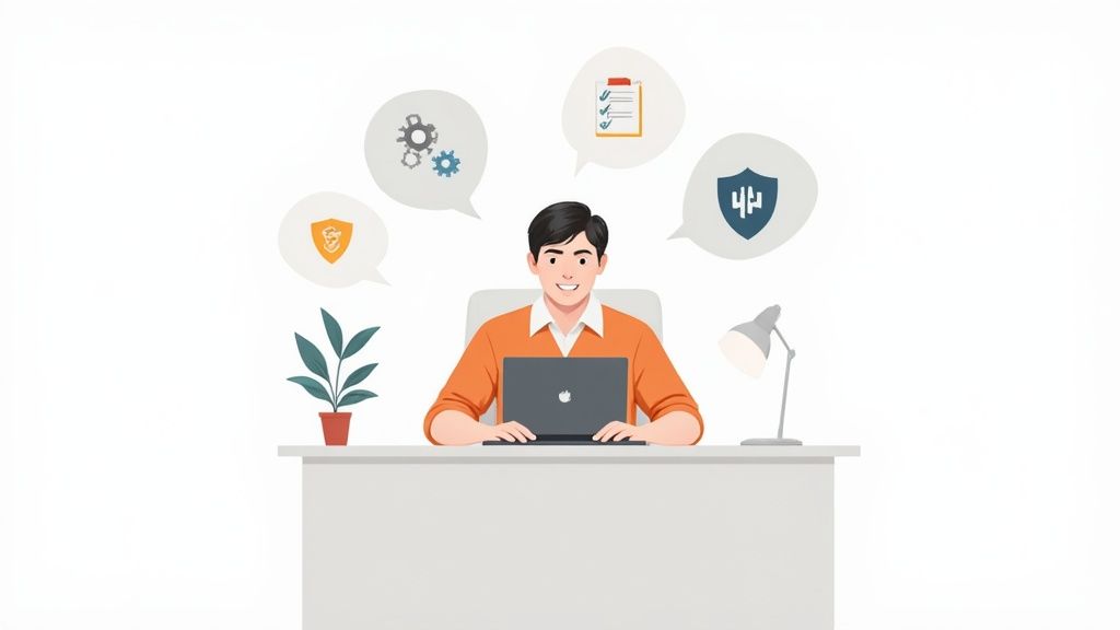 An abstract image showing a robotic hand interacting with a digital interface, representing a virtual agent at work.