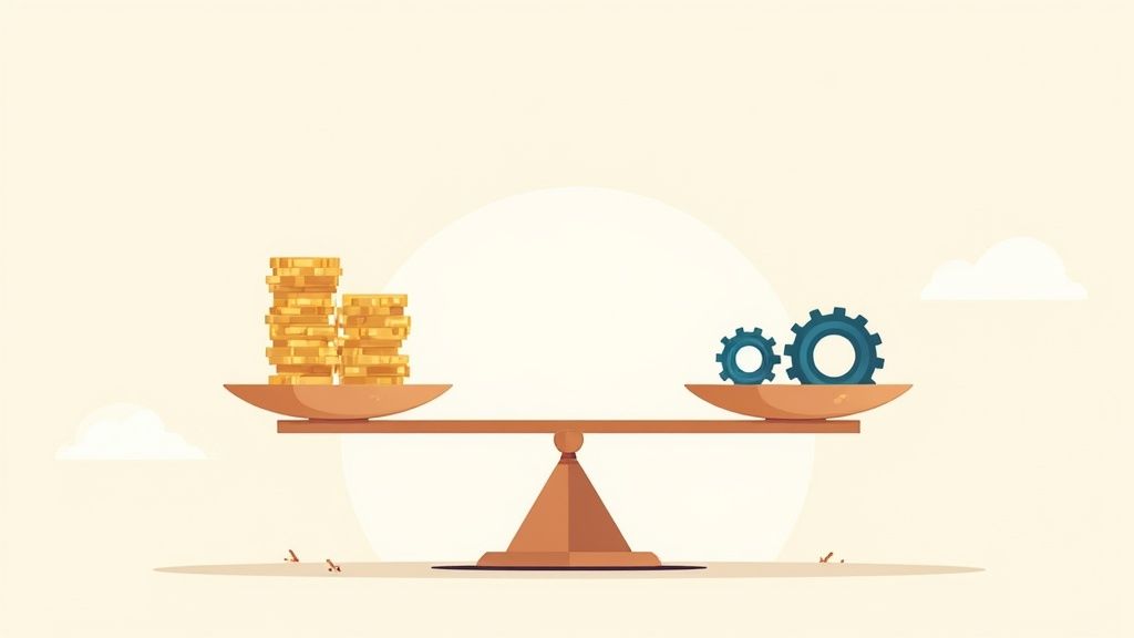 An image showing a graph with a downward trending line made of coins, symbolizing cost reduction.