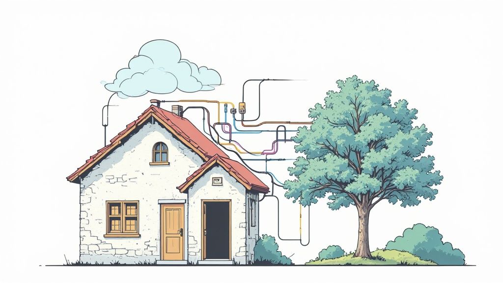 A modern data center with glowing servers and network cables, representing an upgraded data infrastructure.