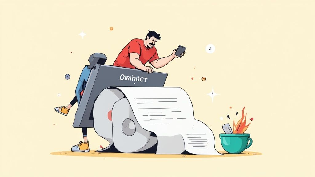 A developer looking stressed while reviewing complex code on a computer screen, representing the burden of technical debt.