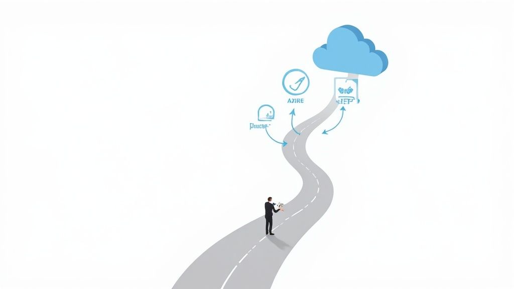 A bar chart showing the worldwide market share of leading cloud infrastructure service providers, with AWS, Azure, and Google Cloud at the top.