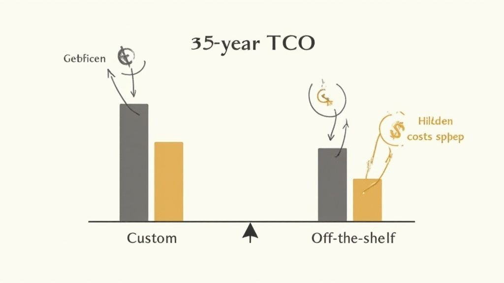 A person using a calculator with charts and graphs in the background, representing financial analysis.